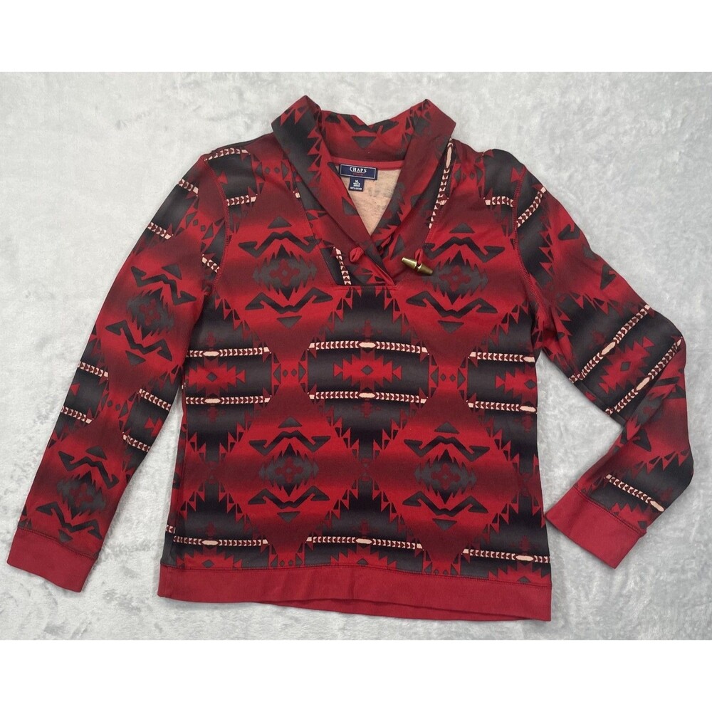Chaps XL Geometric Shawl Toggle Sweater Cotton M Country